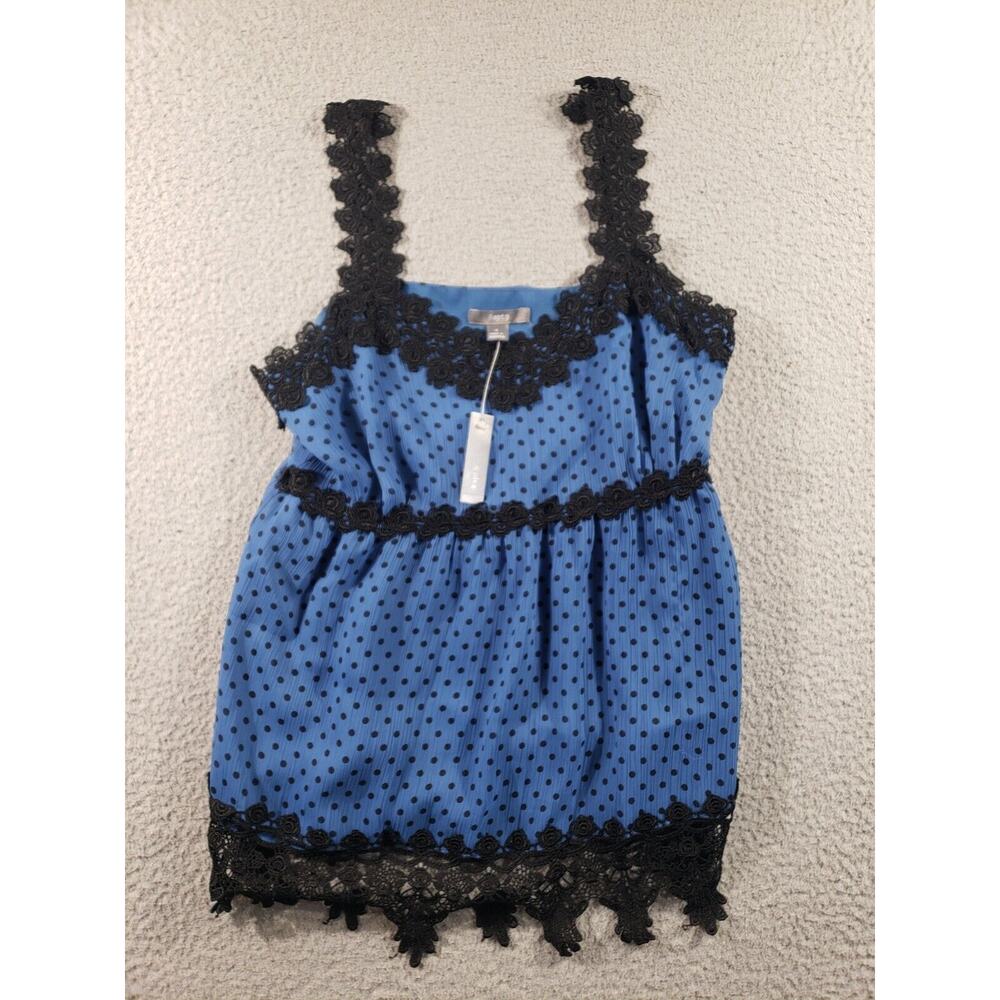 APT 9 Lingerie Women's 4 Top Blue Black Polka Dot NWT Sleepwear Side Zip Stretch